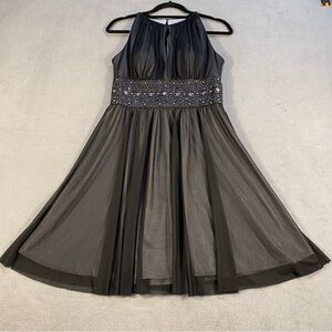 Jessica Howard Women’s Black Sheer Beaded sleeveless Halter Evening Dress,size 6